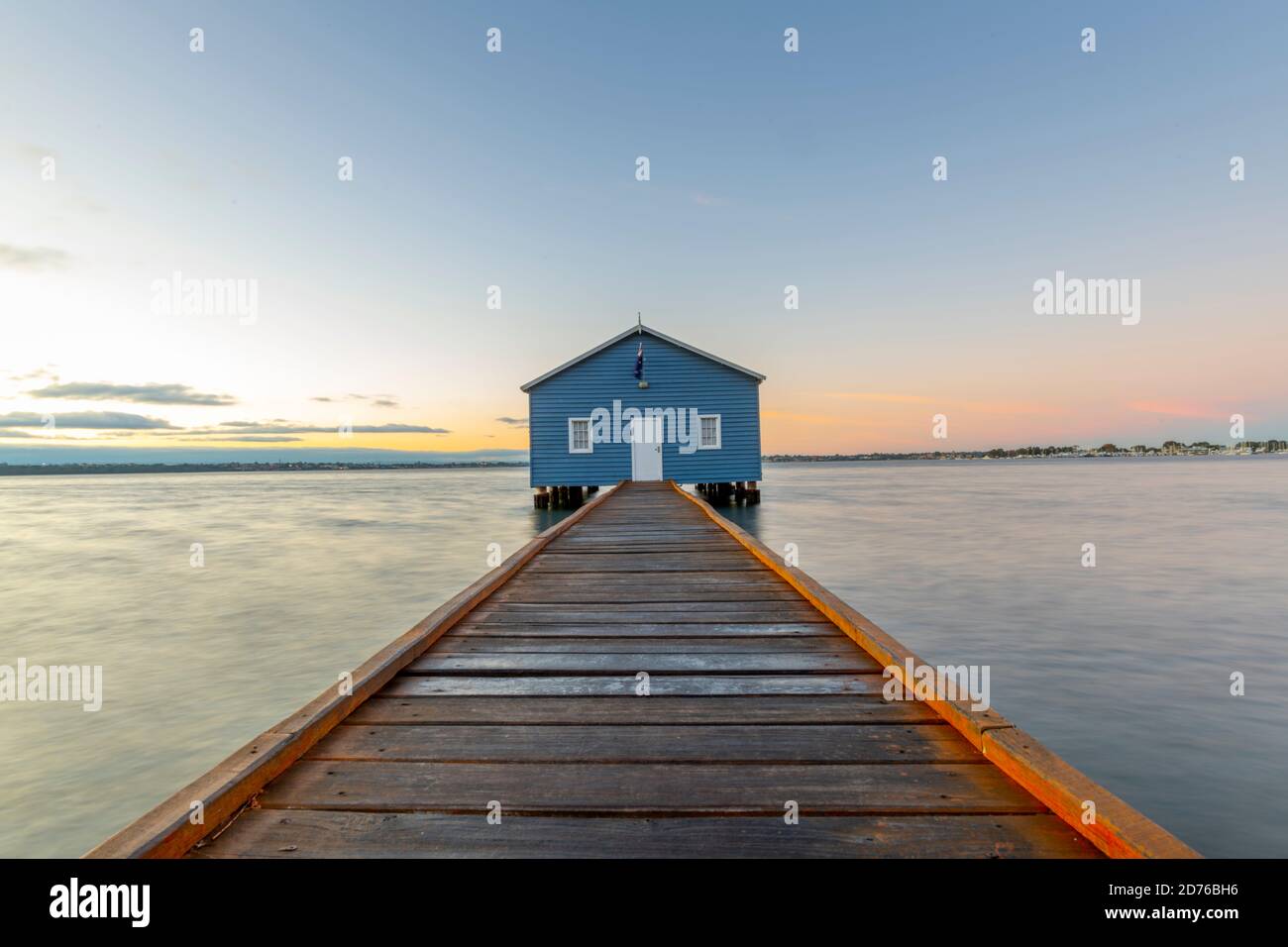 Perth's Blue Boat Shed at sunrise. Stock Photo