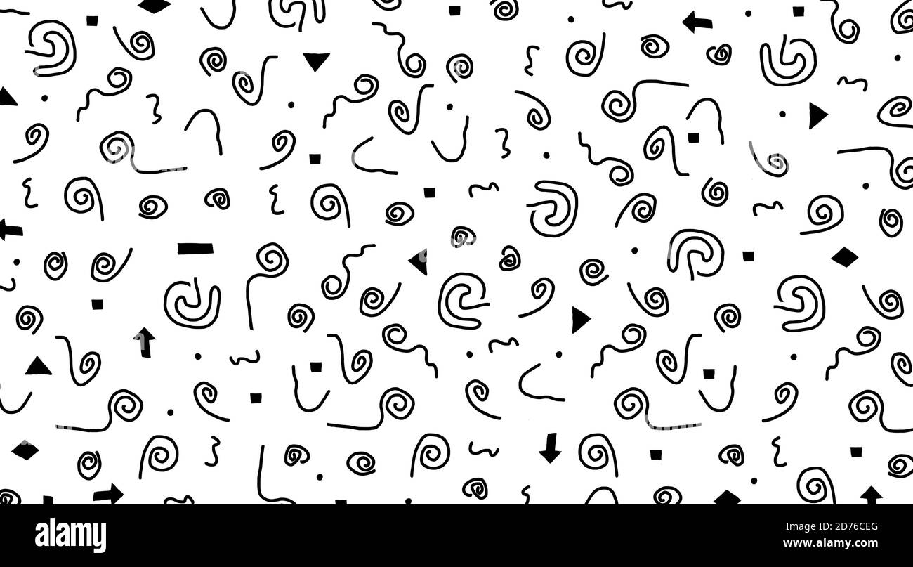 Abstract pattern of random squiggles and shapes in black Stock Vector