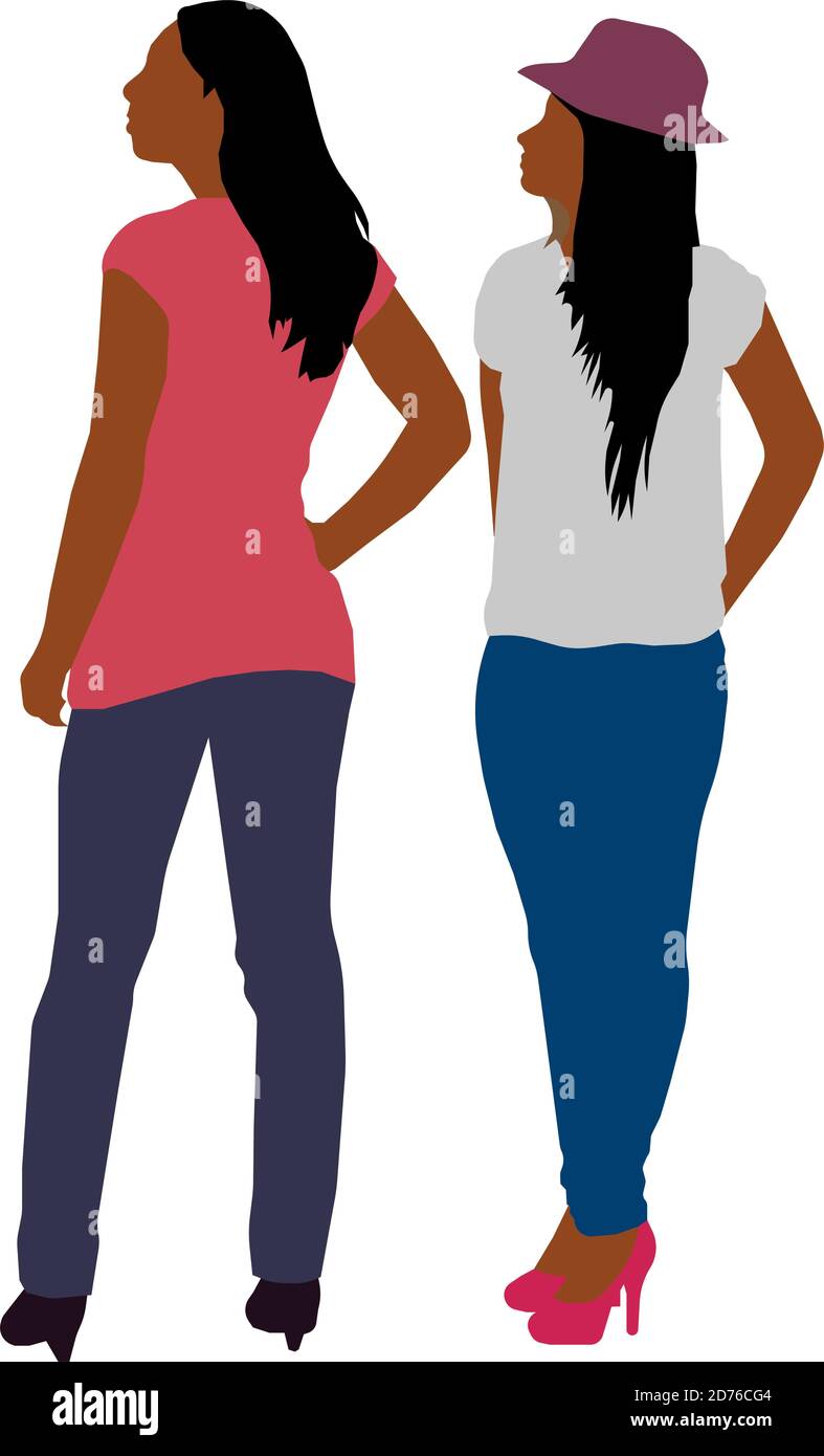 Black people (daily common life ) silhouette vector illustration / female friends Stock Vector