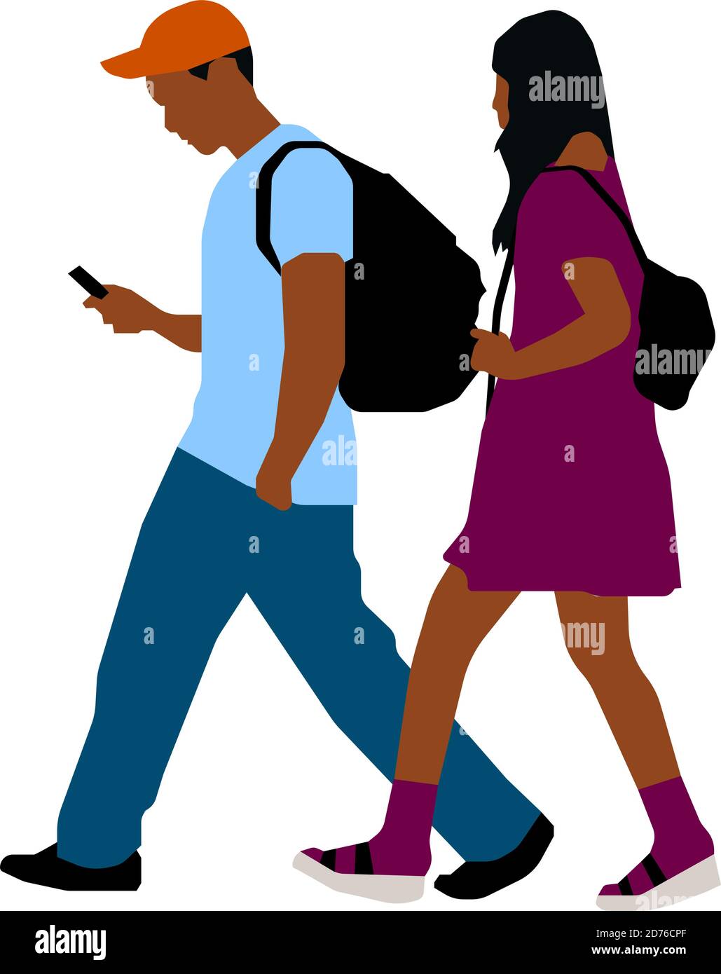 Black people (daily common life ) silhouette vector illustration / walking couple Stock Vector