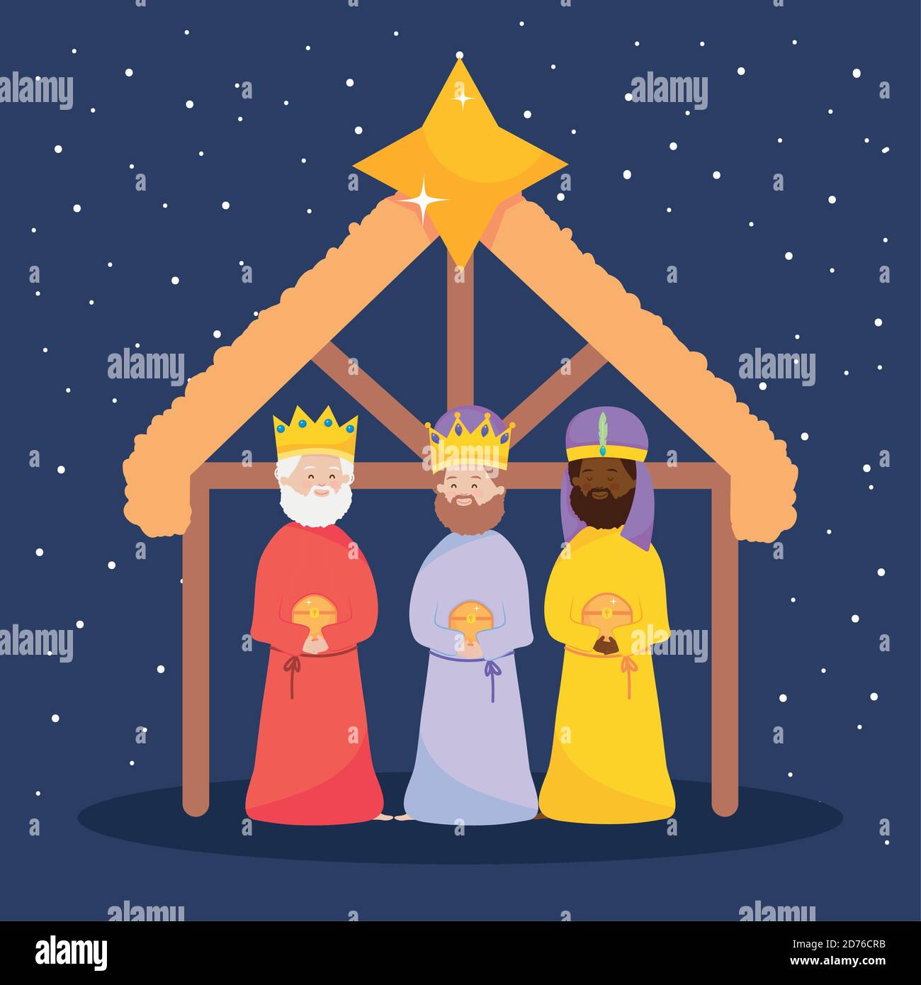 nativity, manger three wise kings characters in the stable with star