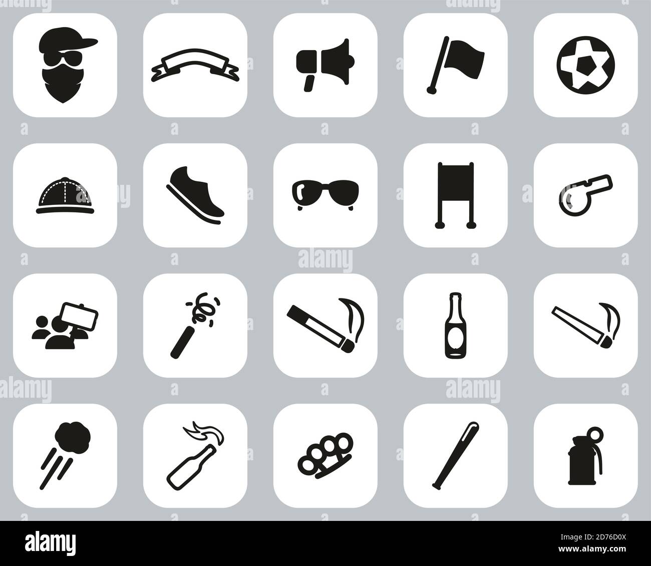 Supporter Or Sports Fan Icons Black & White Flat Design Set Big Stock Vector