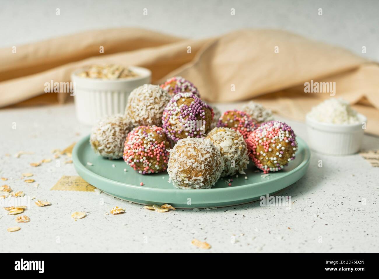 energy balls, whole oat flakes and coconut powder, lowcalorie sweets