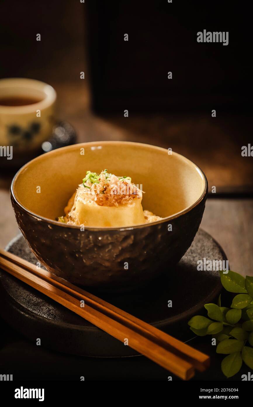 Agedashi Tofu, Japanese fried tofu with soy broth Stock Photo
