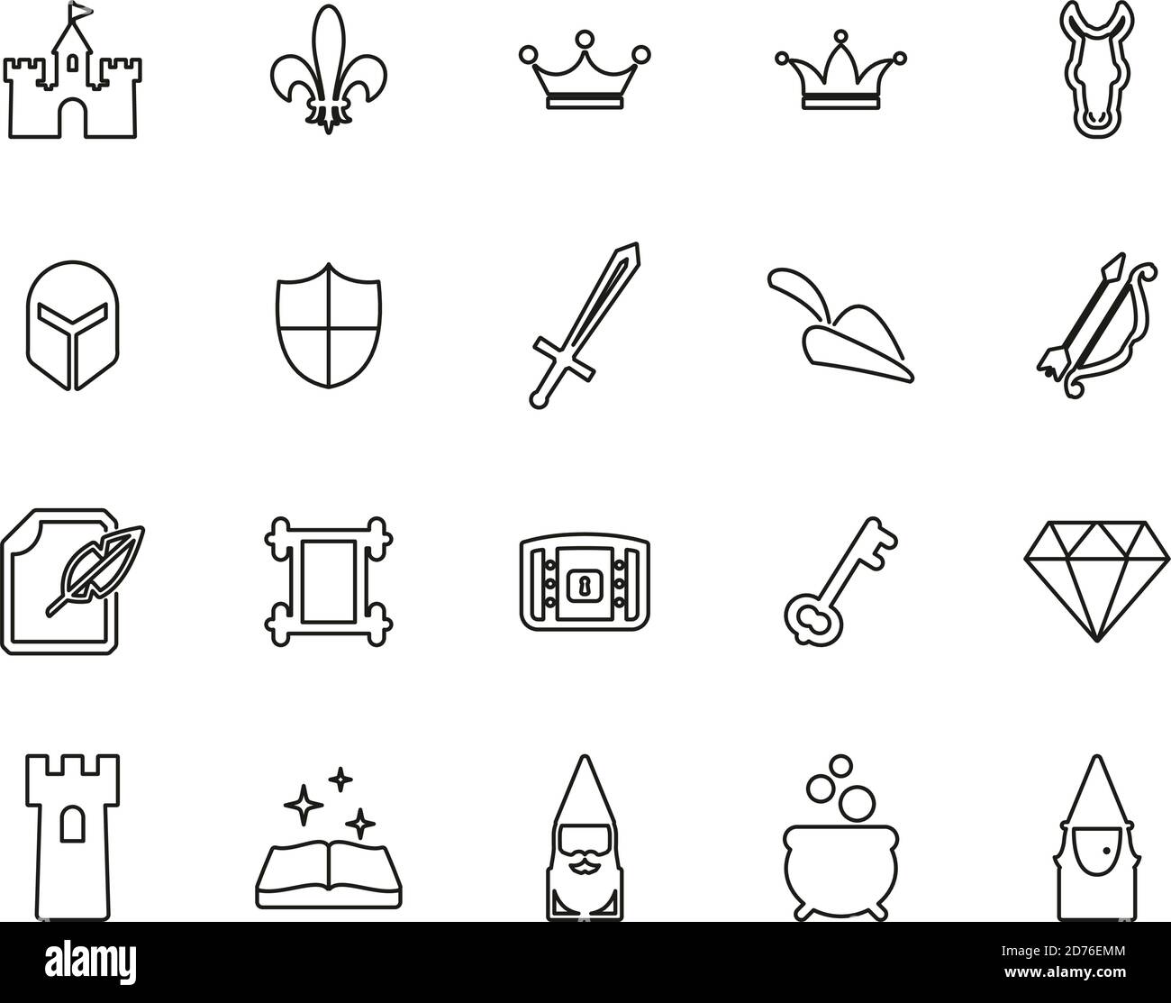 Fantasy Or Fairytale Icons Black & White Thin Line Set big Stock Vector ...
