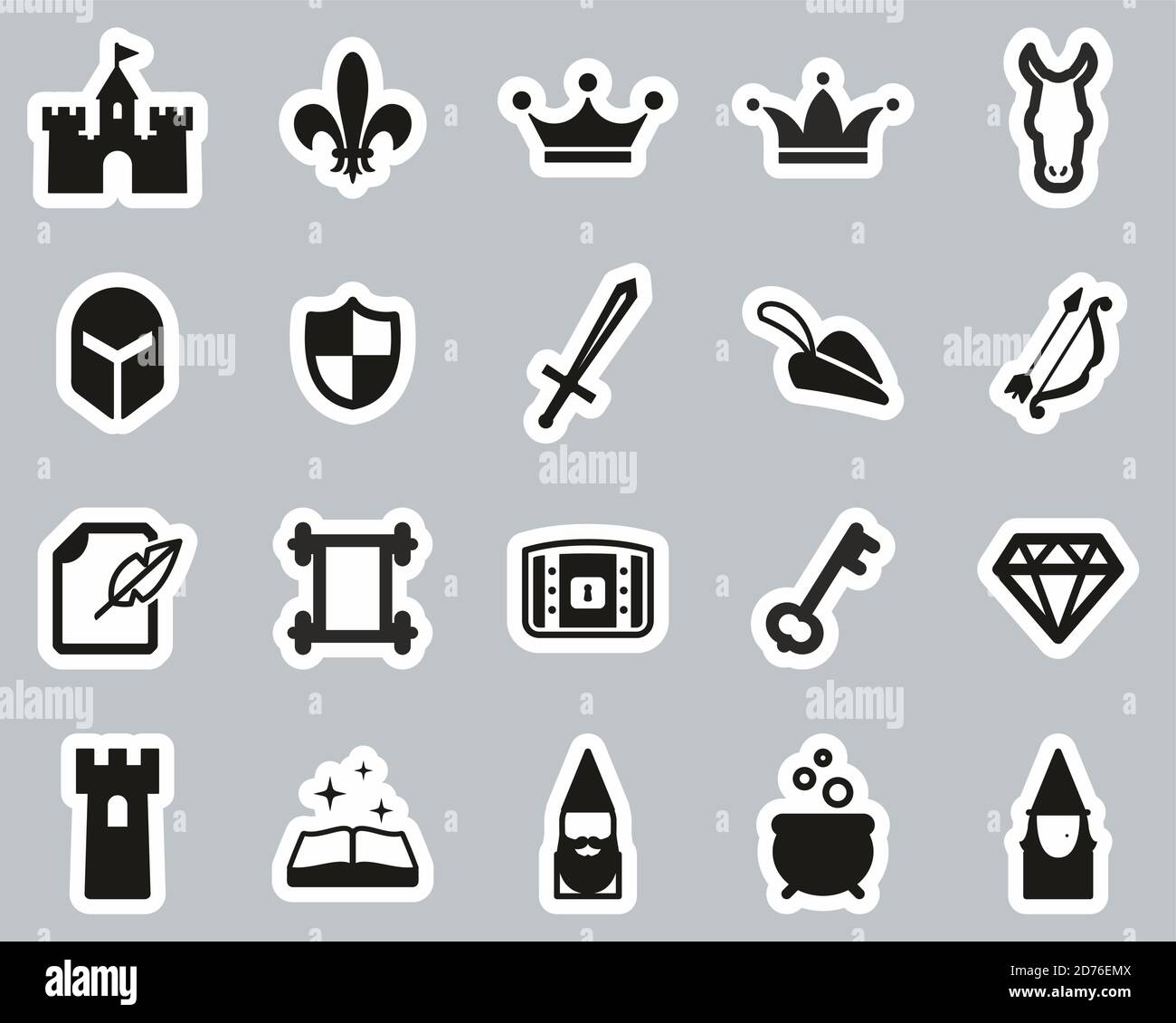 Fantasy Or Fairytale Icons Black & White Sticker Set big Stock Vector ...