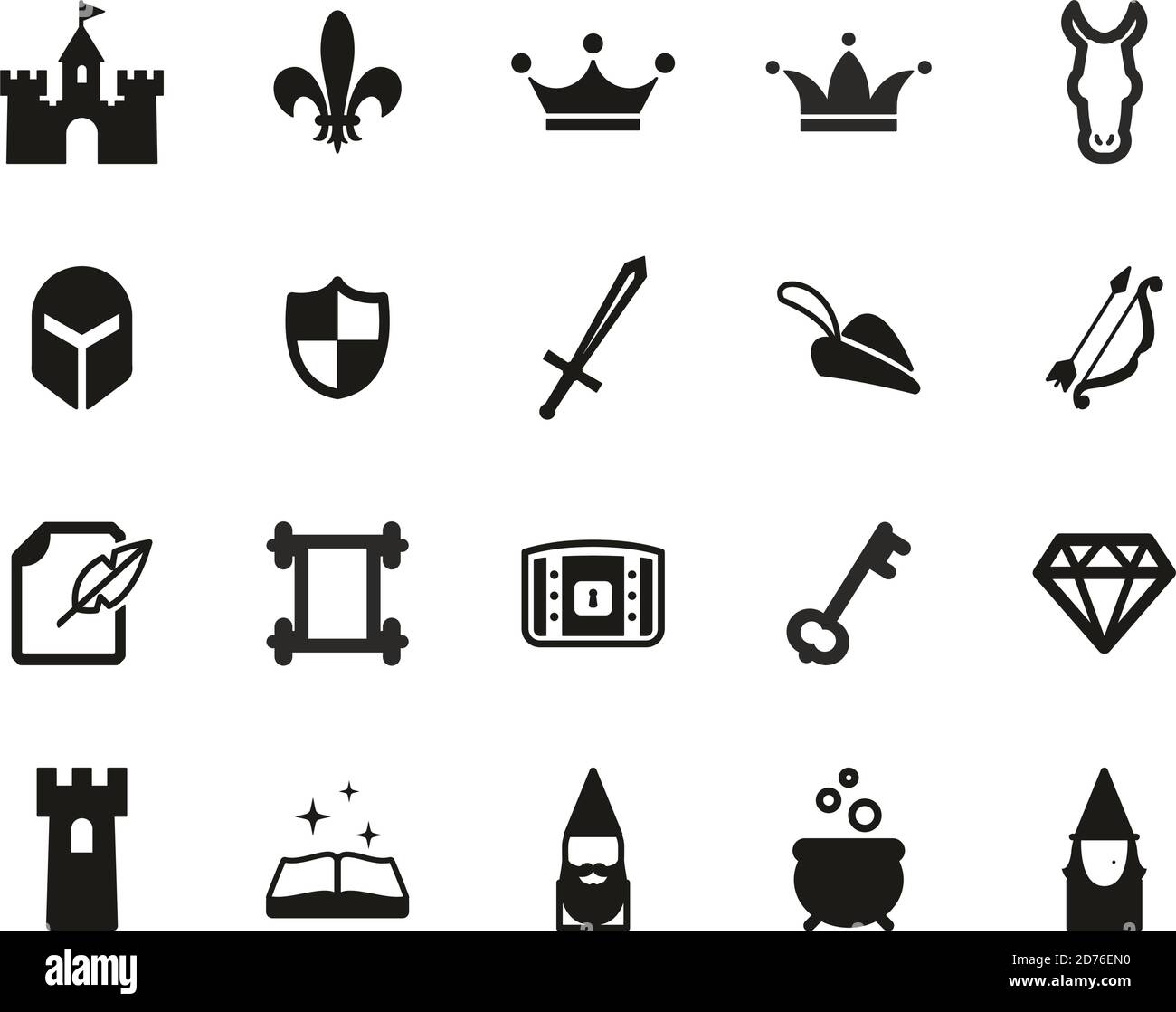 Fantasy Or Fairytale Icons Black & White Set big Stock Vector Image ...