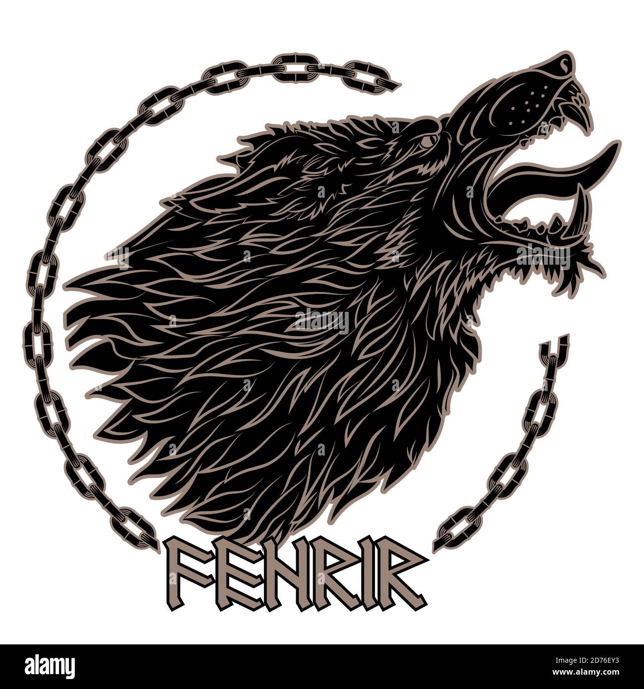 Wolf Fenrir. Illustration to old Norse mythology Stock Vector