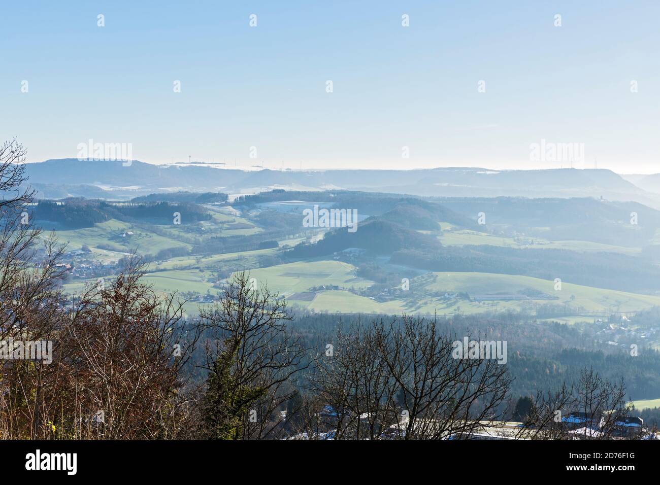 Stauferland, Landschaft, Überblick, Hügel, Ortschaften, Wald, Felder Stock Photo