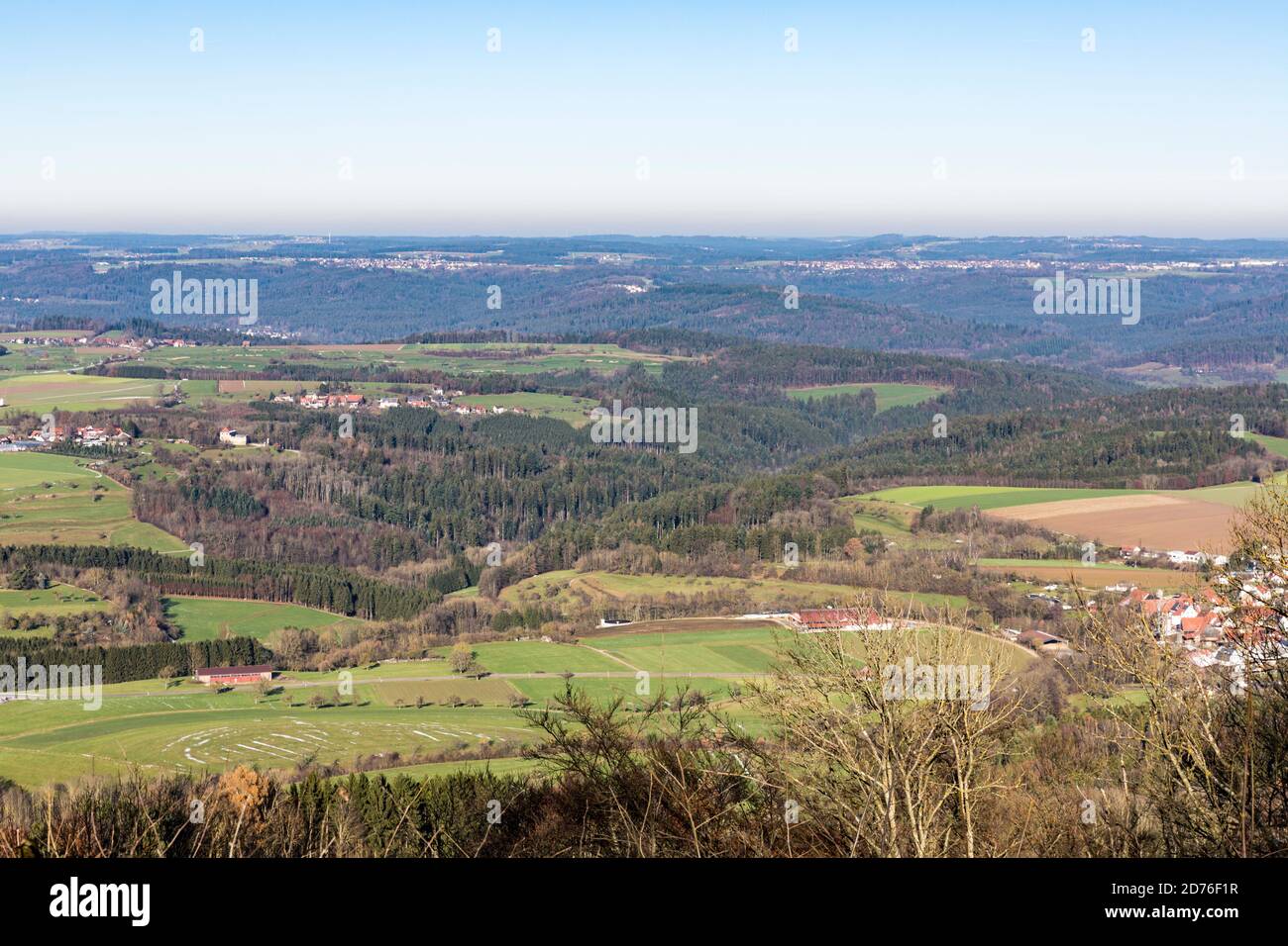 Stauferland, Landschaft, Überblick, Hügel, Ortschaften, Wald, Felder Stock Photo