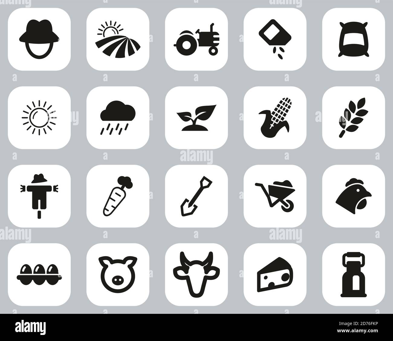 Farm & Farm Equipment Icons Black & White Flat Design Set Big Stock ...