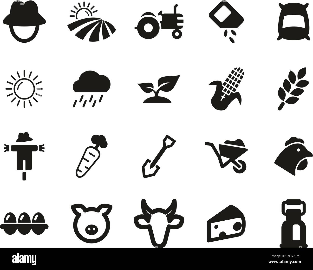 Farm & Farm Equipment Icons Black & White Set Big Stock Vector Image
