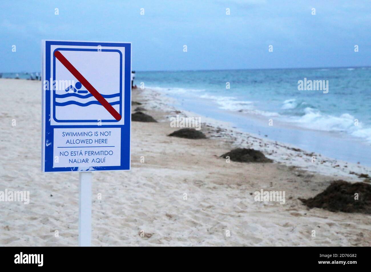 swimming is not allowed sign at the beach Stock Photo