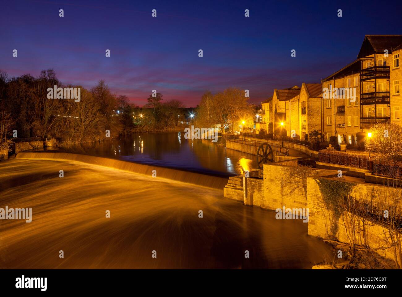 Sunset view of the weir over the River Wharfe at Wetherby in West