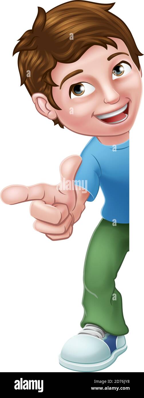 Kid Cartoon Boy Child Pointing Sign Stock Vector