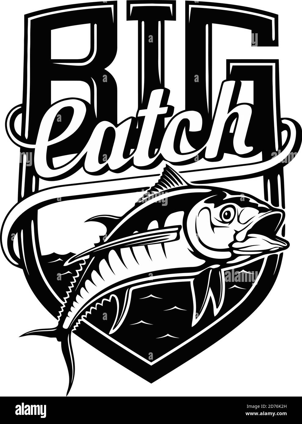 Tuna fish. Tuna fishing emblem. Big Catch. Yellow fin tuna template