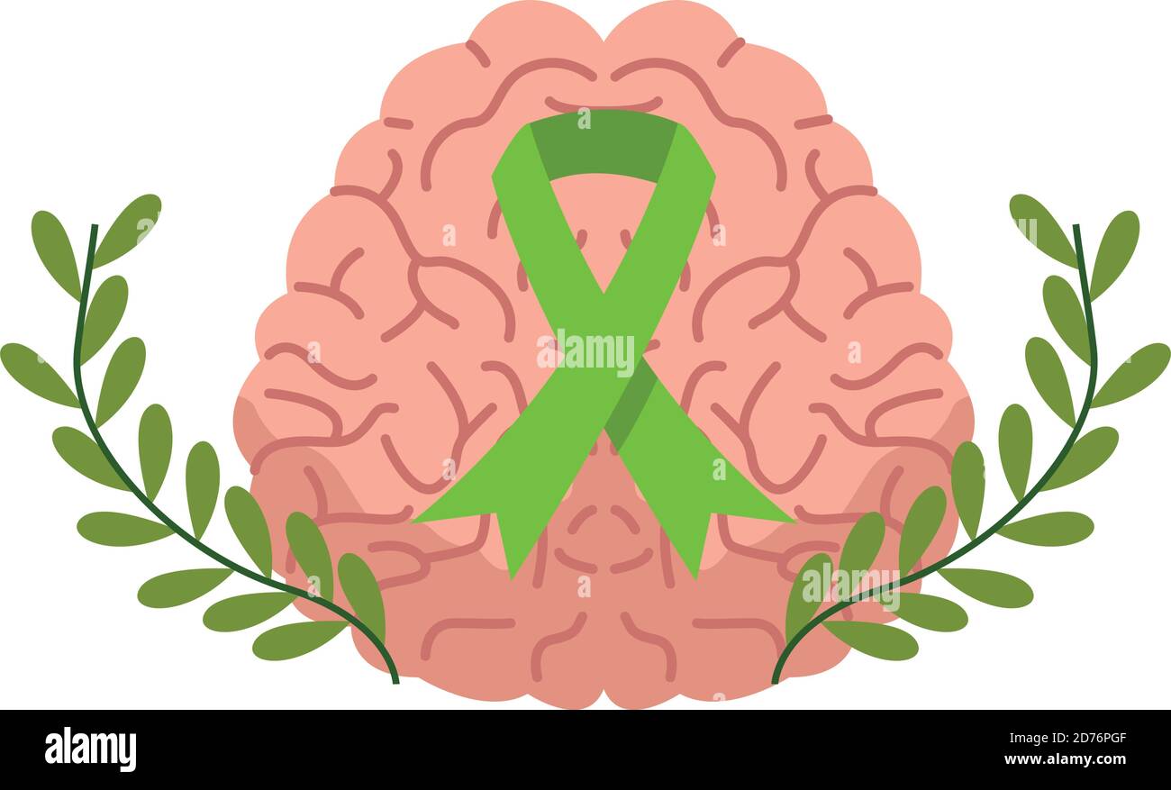 brain human with campaign ribbon mental health care vector illustration ...