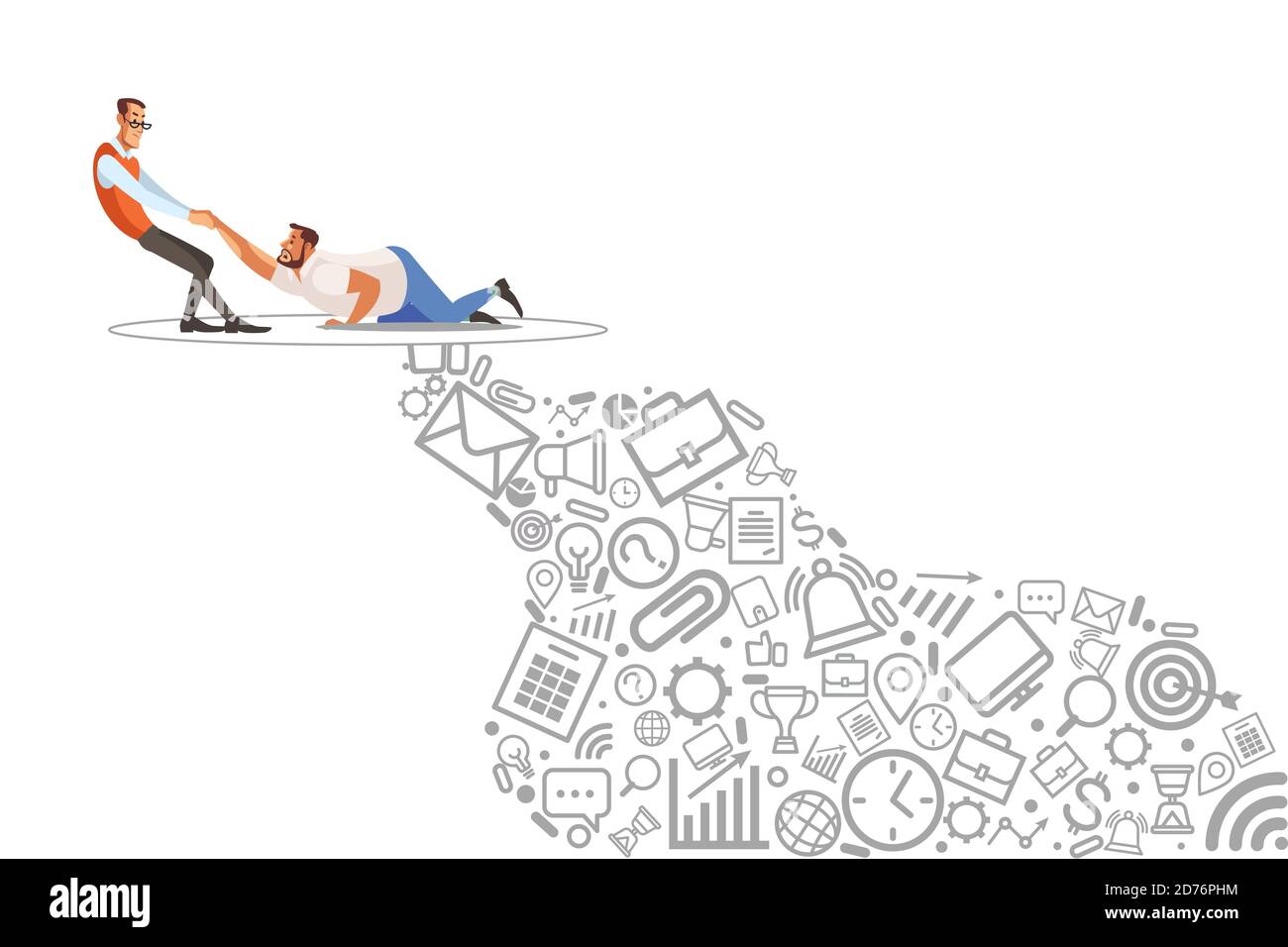 Help friend, coaching, mentoring, abstract icon business problem solving, consulting. Vector illustration. Stock Vector