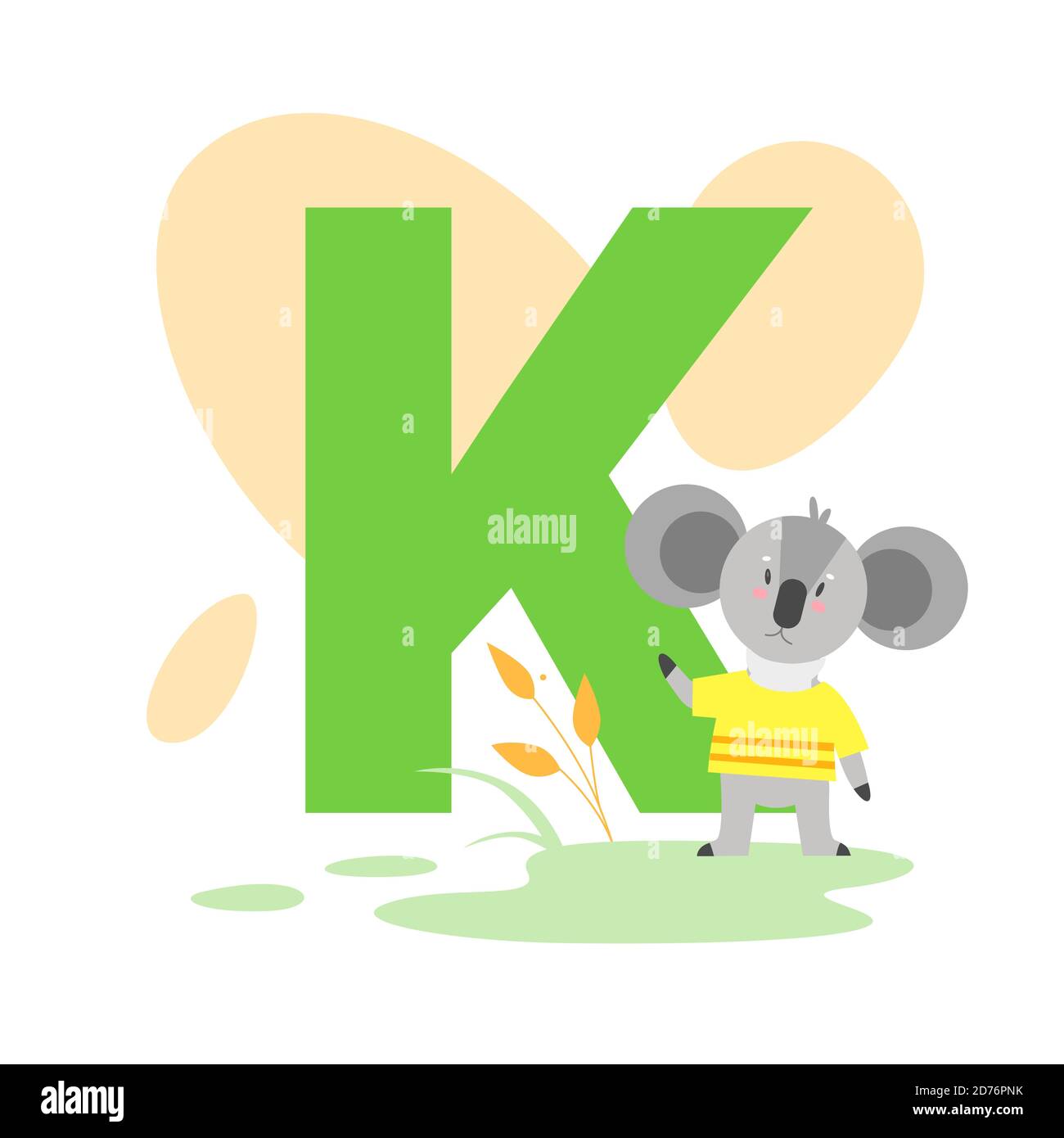 Children ABC english animal alphabet with K letter and cute koala. Stock Vector