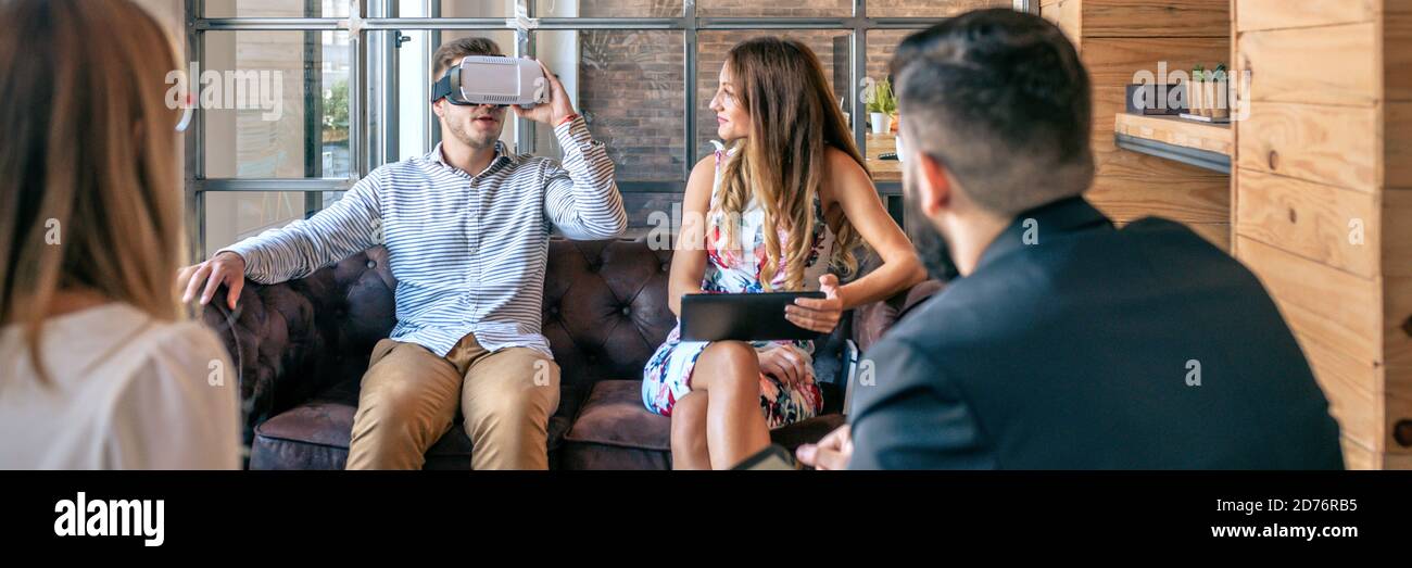 Businessman using virtual reality glasses Stock Photo