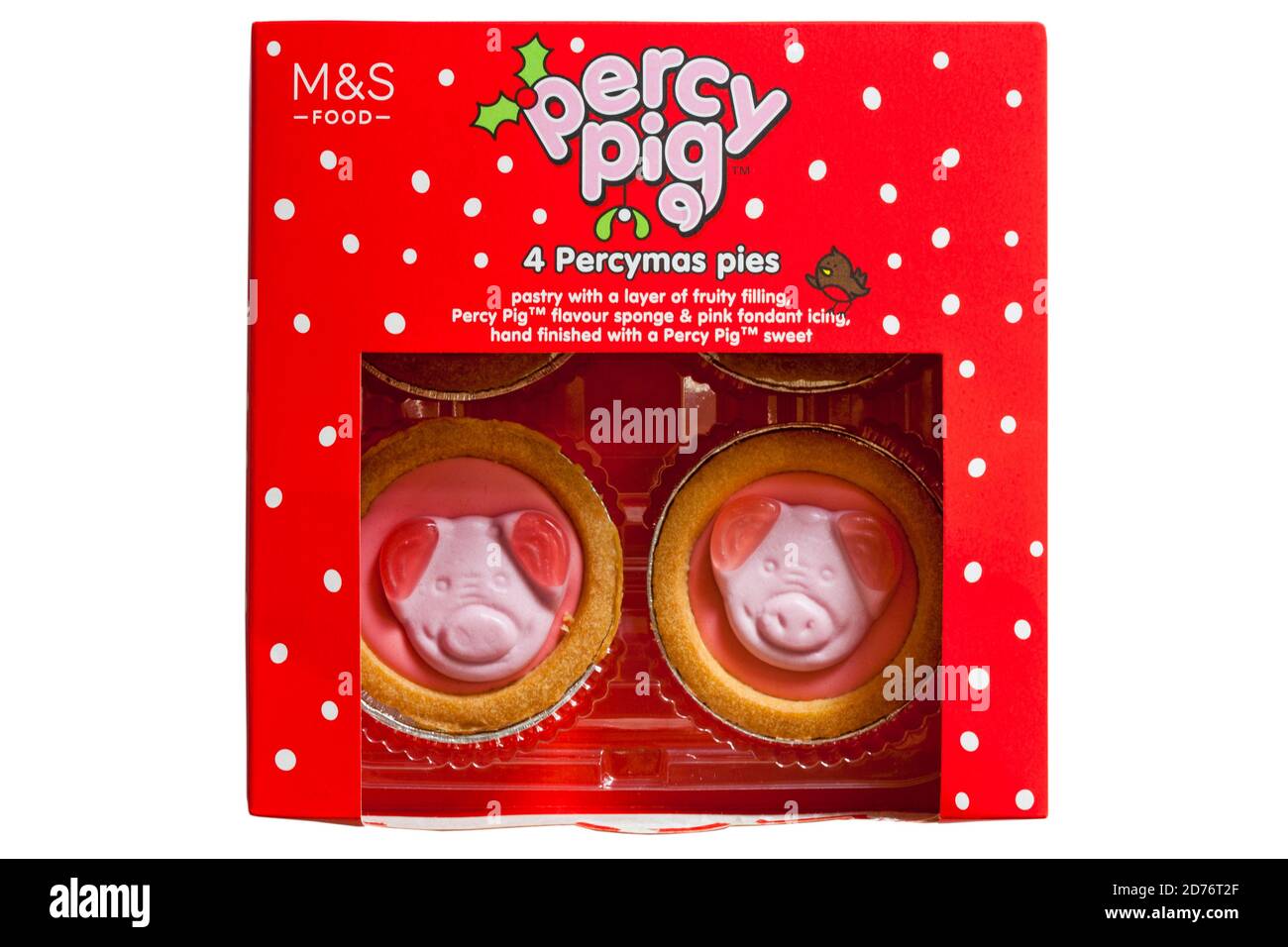 Box of M&S Percy Pig Percymas Pies isolated on white background Stock Photo
