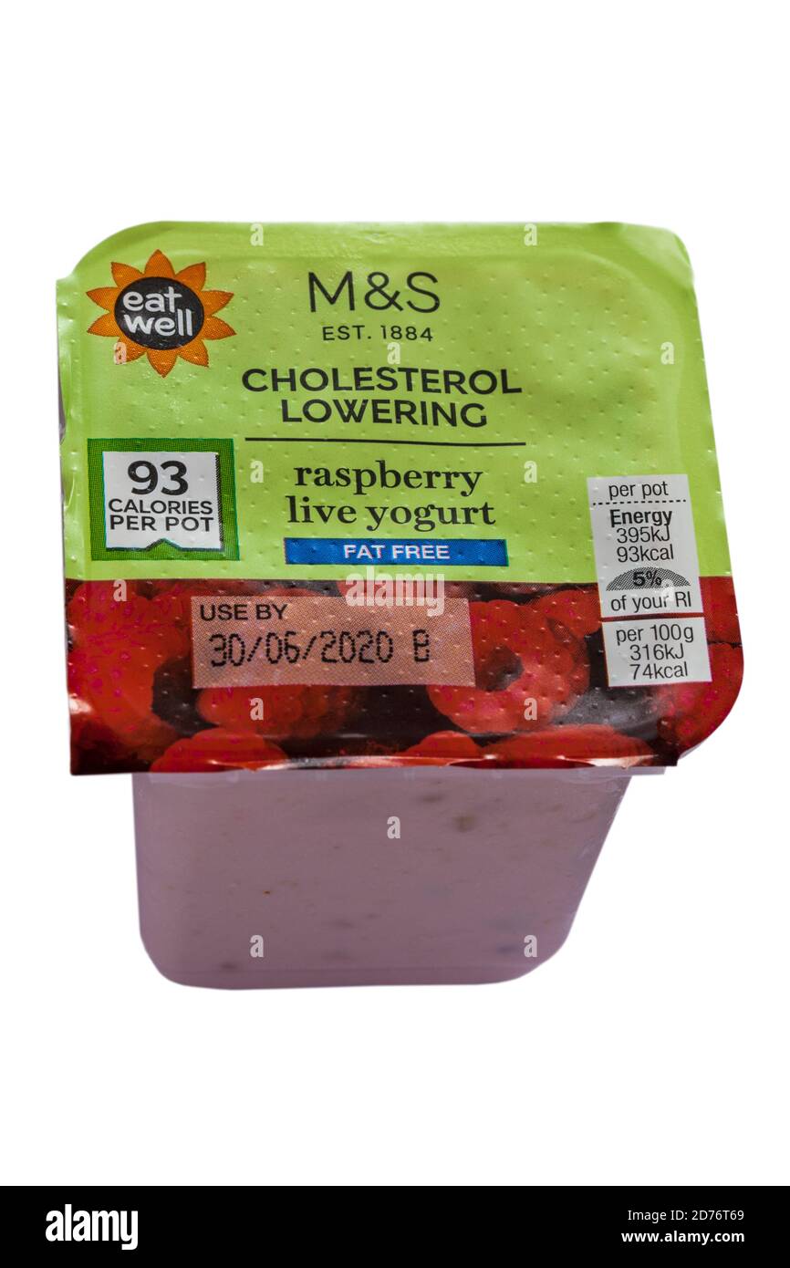 pot of M&S cholesterol lowering raspberry live yogurt fat free yogurt