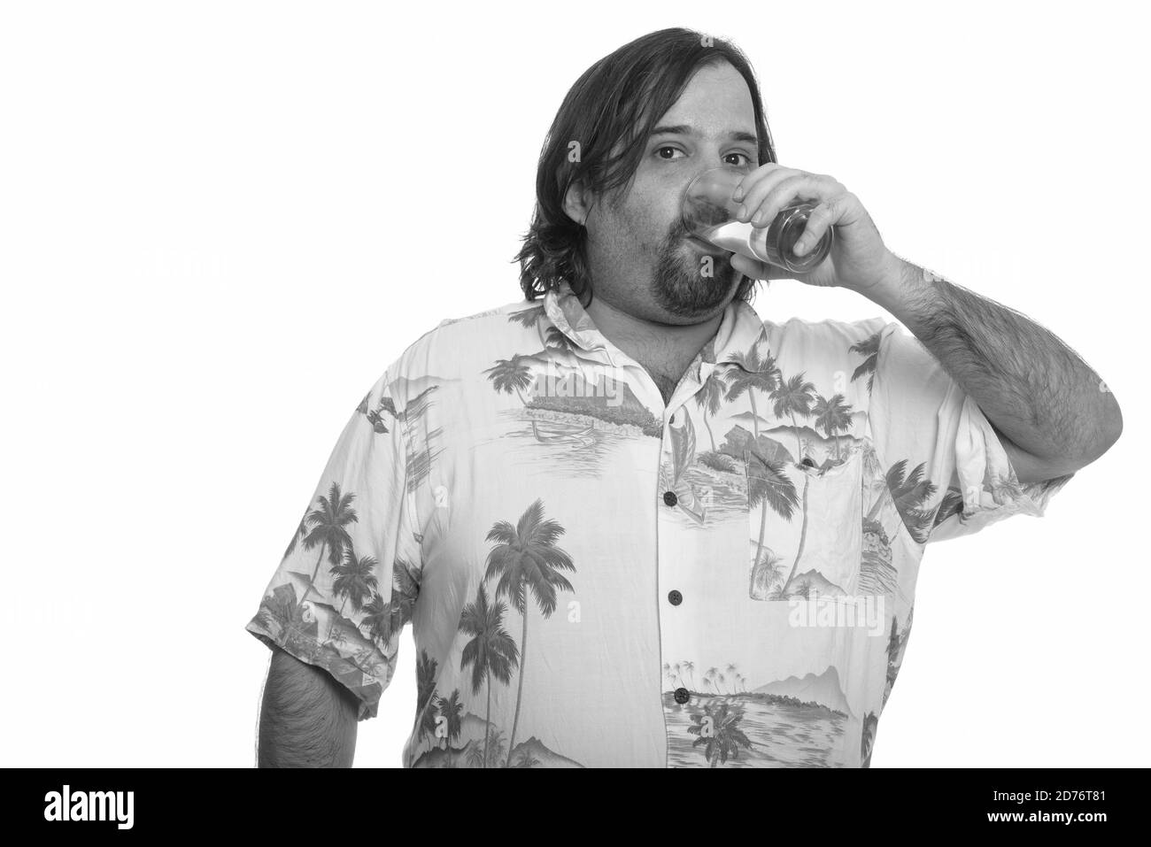 Fat Caucasian man drinking glass of beer Stock Photo - Alamy