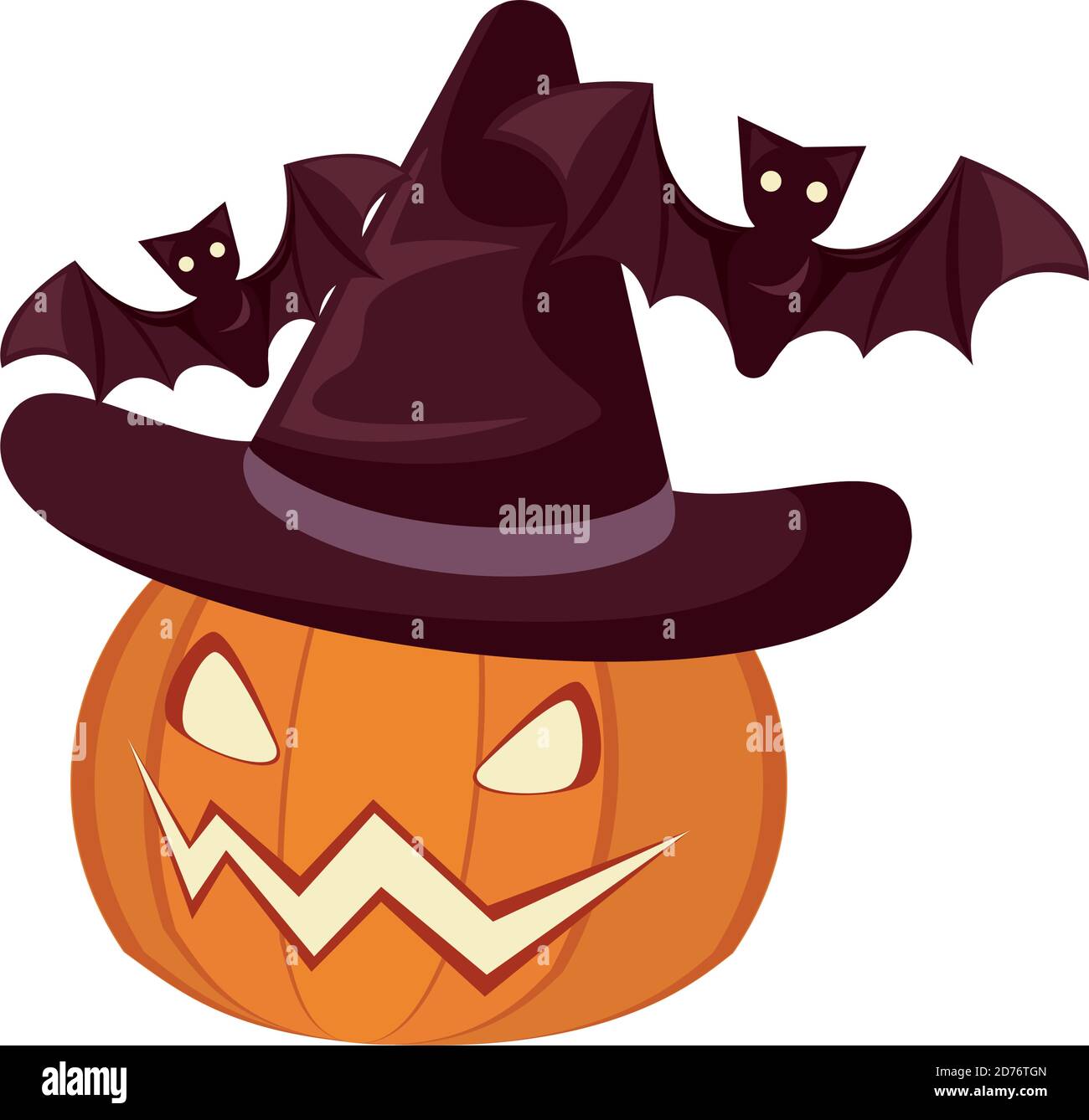 Halloween Pumpkin Wearing Witch Hat And Bats Flying Vector Illustration Design Stock Vector 6835