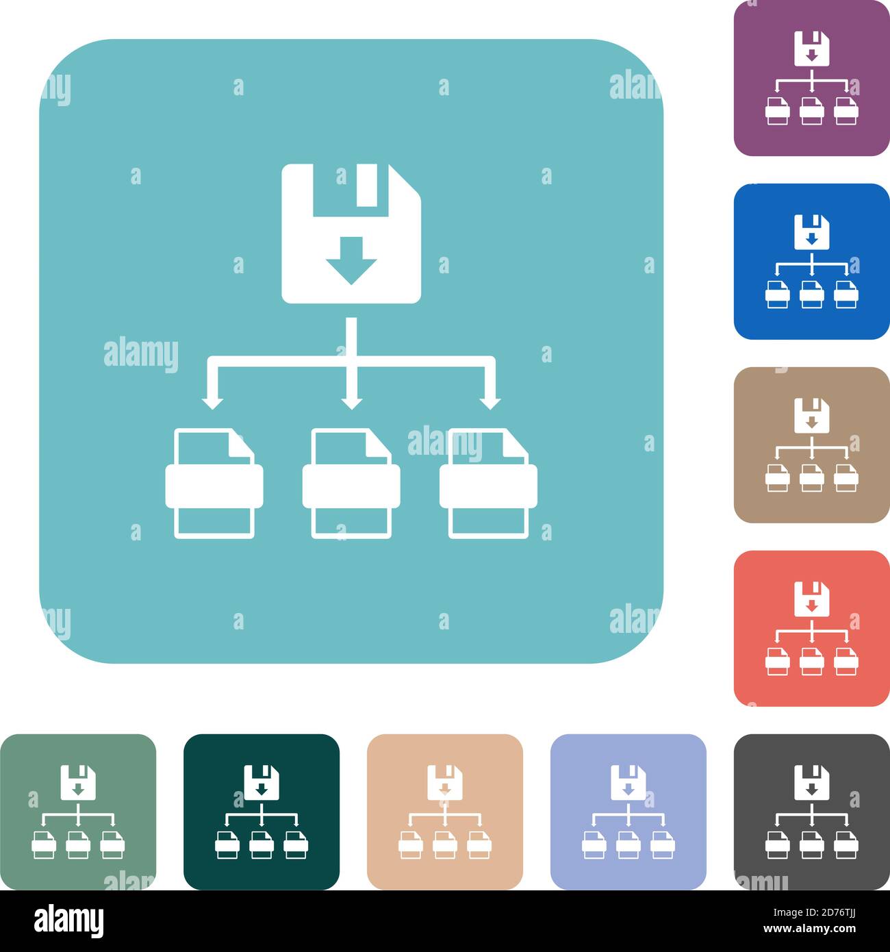 Save file as multiple format white flat icons on color rounded square ...