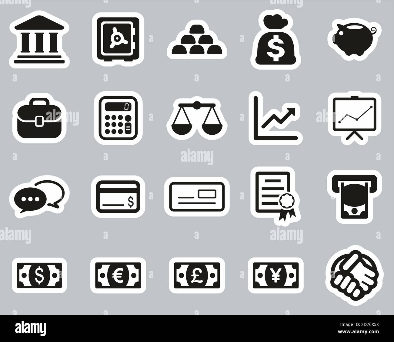 Finance & Investment Icons Black & White Sticker Set Big Stock Vector ...