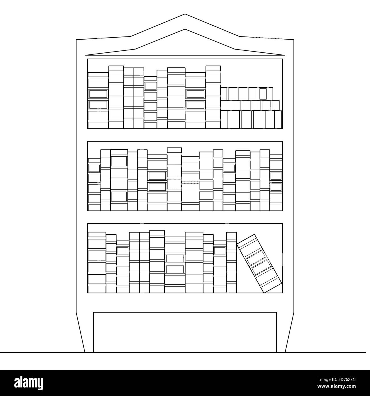 Outline bookshelves with books. Library and file cabinet. Knowledge and education. Contour vector cabinet for articles, banners, cards and your design Stock Vector