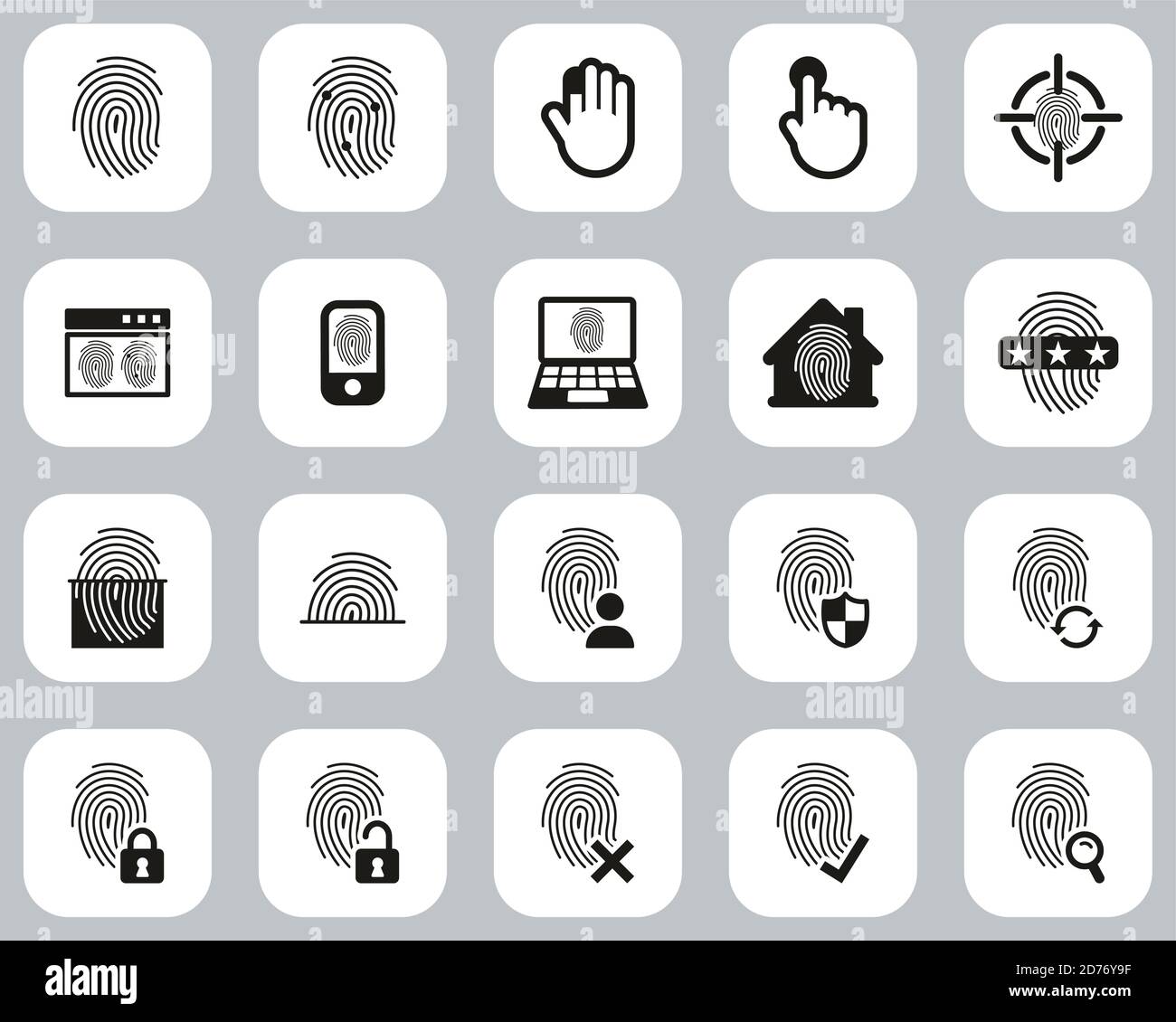 Fingerprint Icons Black & White Flat Design Set Big Stock Vector Image ...
