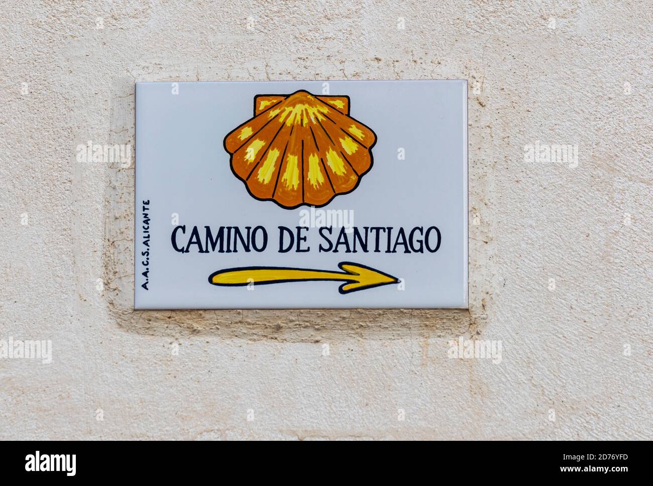 Sign marking the Way of Saint James or Camino de Santiago, Leon, Castile and Leon, Spain Stock Photo