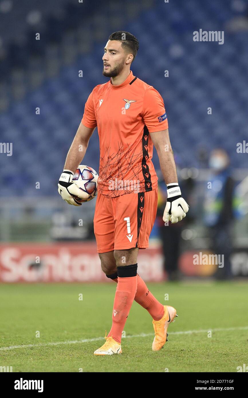 Rome, Italy. 20th Oct, 2020. ROME, ITALY - October 20 : Thomas Strakosha of SS Lazio during the UEFA Champions League group f soccer match between SS Lazio and Borussia Dortmund Stadio Olimpico on October 20, 2020 in Rome Italy/LM Credit: Claudio Pasquazi/LPS/ZUMA Wire/Alamy Live News Stock Photo