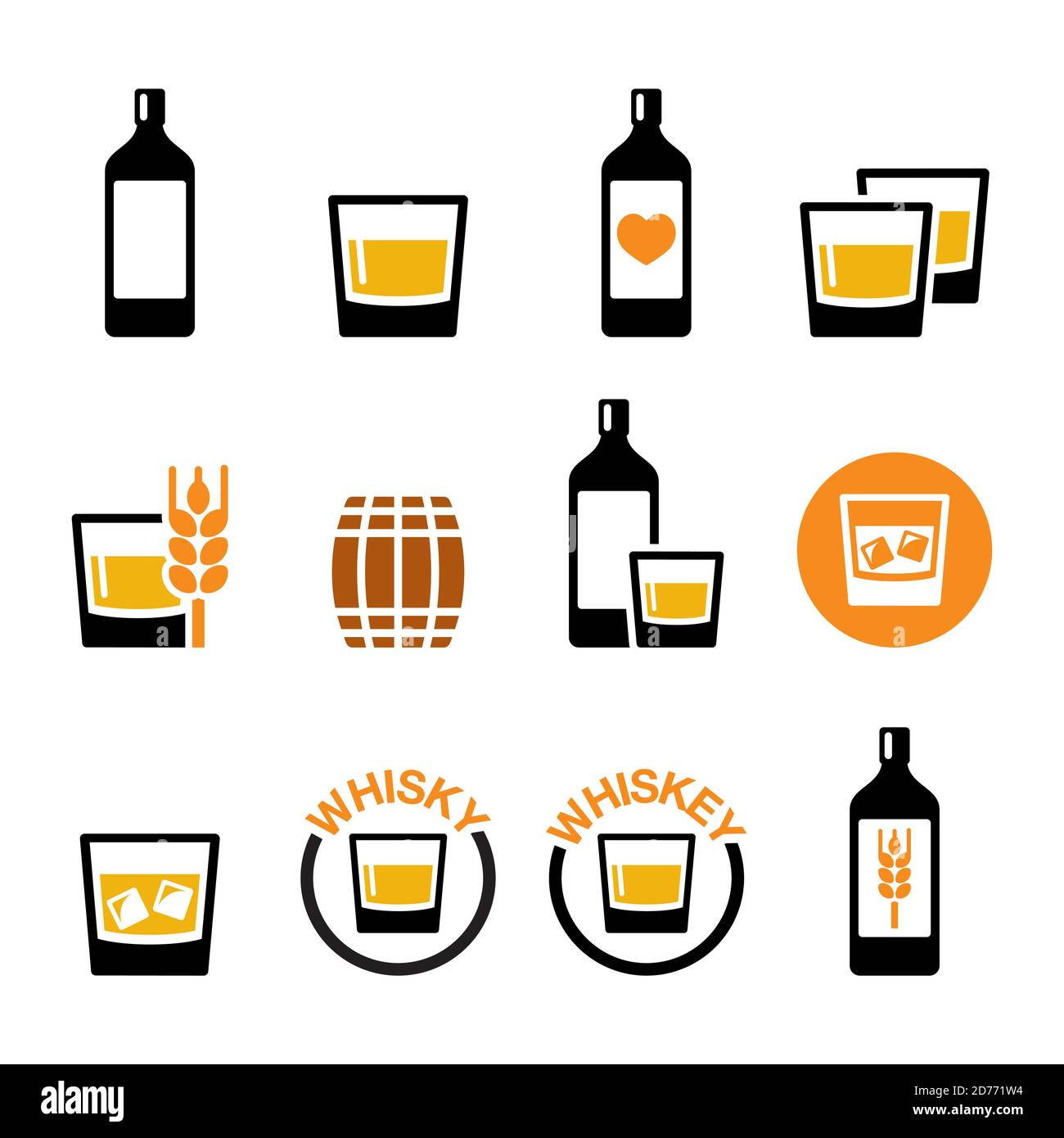 Whisky or Whiskey vector icon set - alcohol drink, pub and bar design Stock Vector