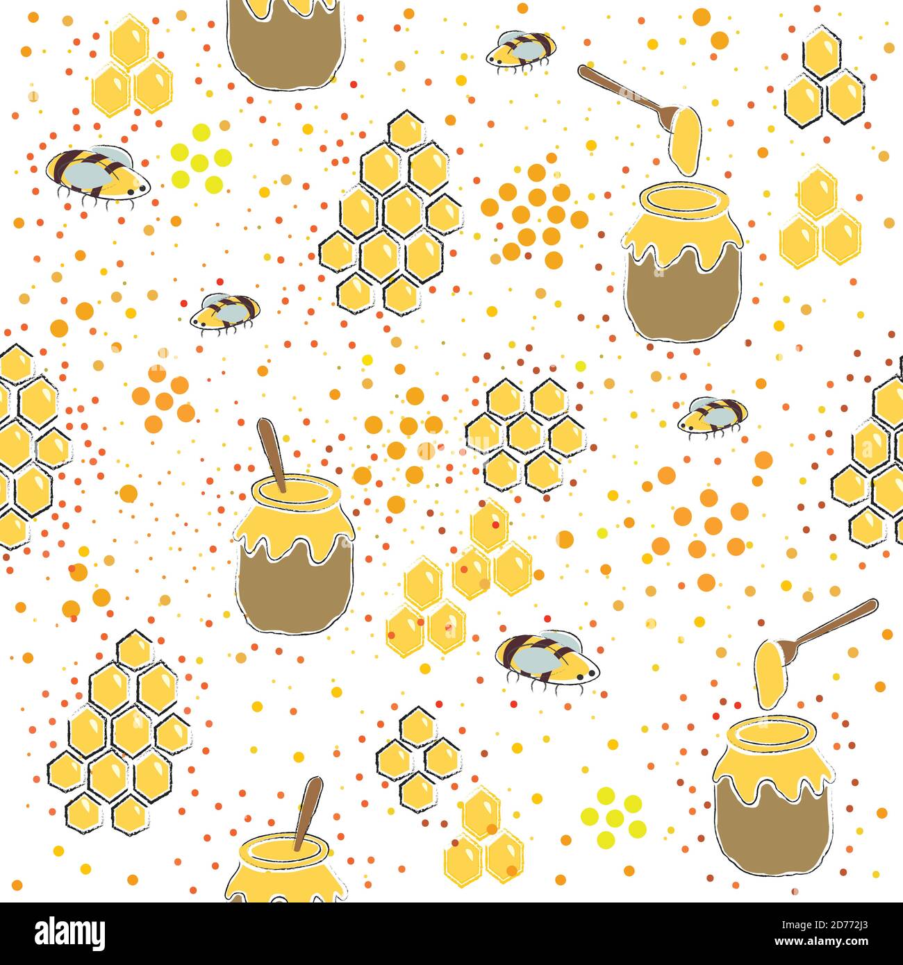 Seamless Pattern with Honey. Scandinavian Style. Stock Vector
