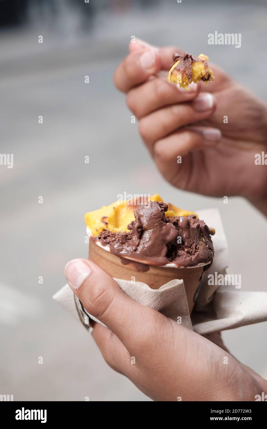 Eating artisan icecream-close-up Stock Photo