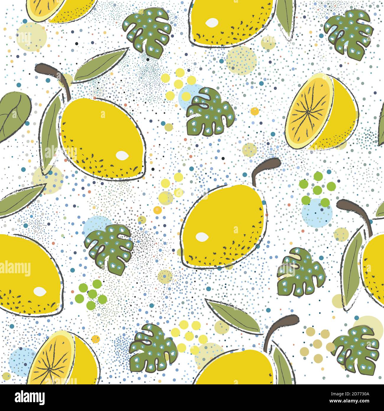 Seamless Pattern with cute lemons. Scandinavian Hand Drawn Style. Stock Vector