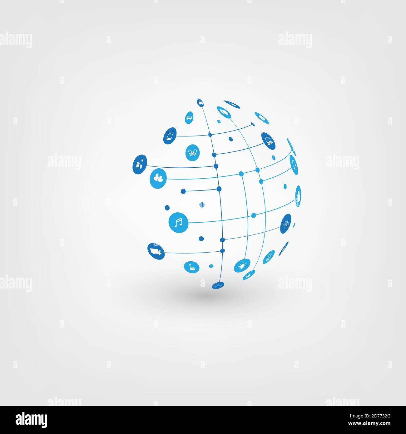 Internet of Things, Cloud Computing Design Concept with Wireframe Globe ...