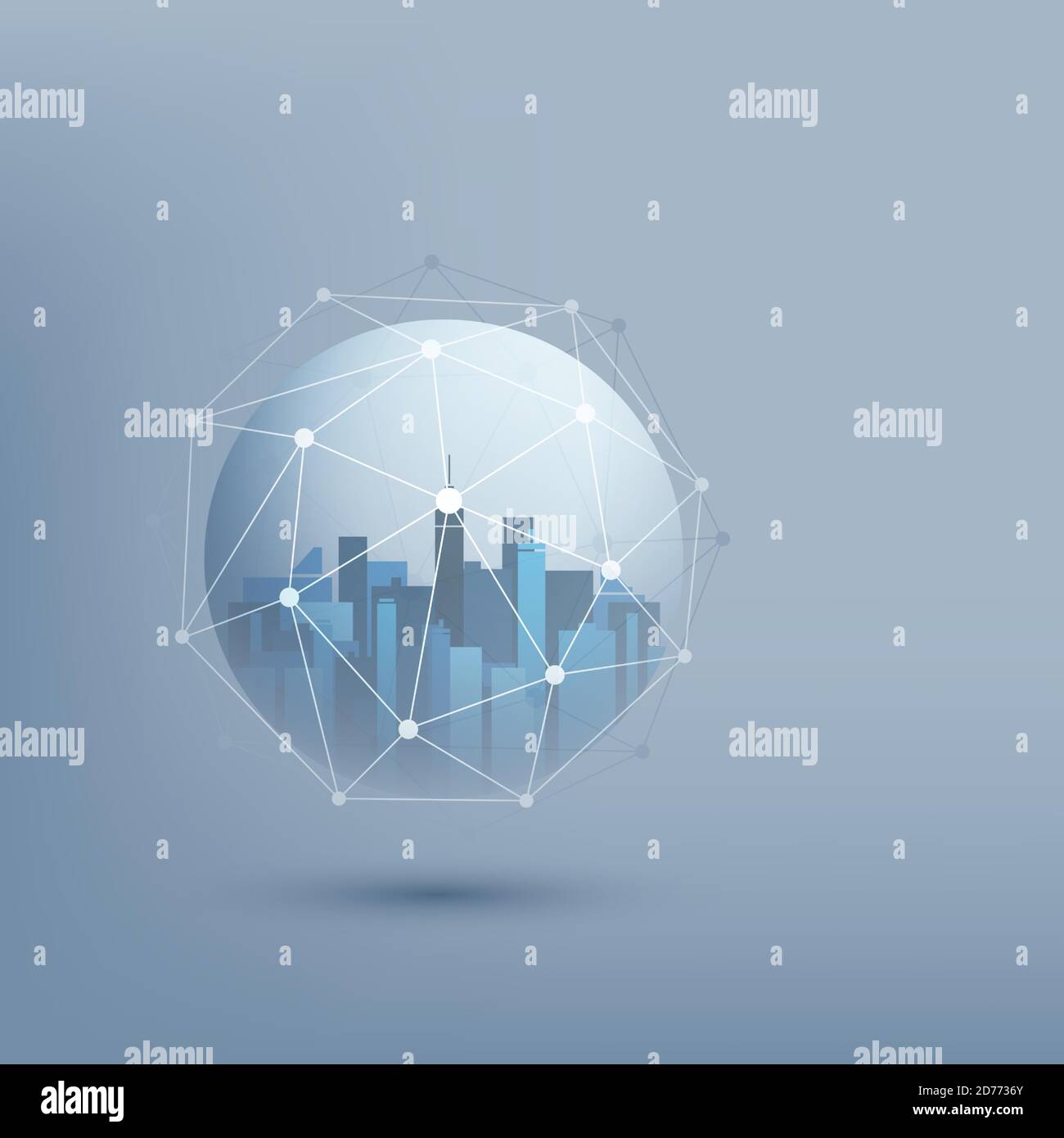 Smart City, Cloud Computing Design Concept with Wireframe Sphere ...