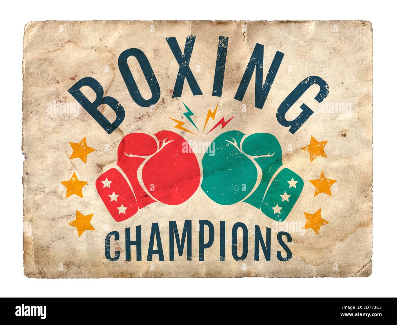 Vintage emblem for a boxing with two gloves. Vintage logo for boxing champions. Stock Photo