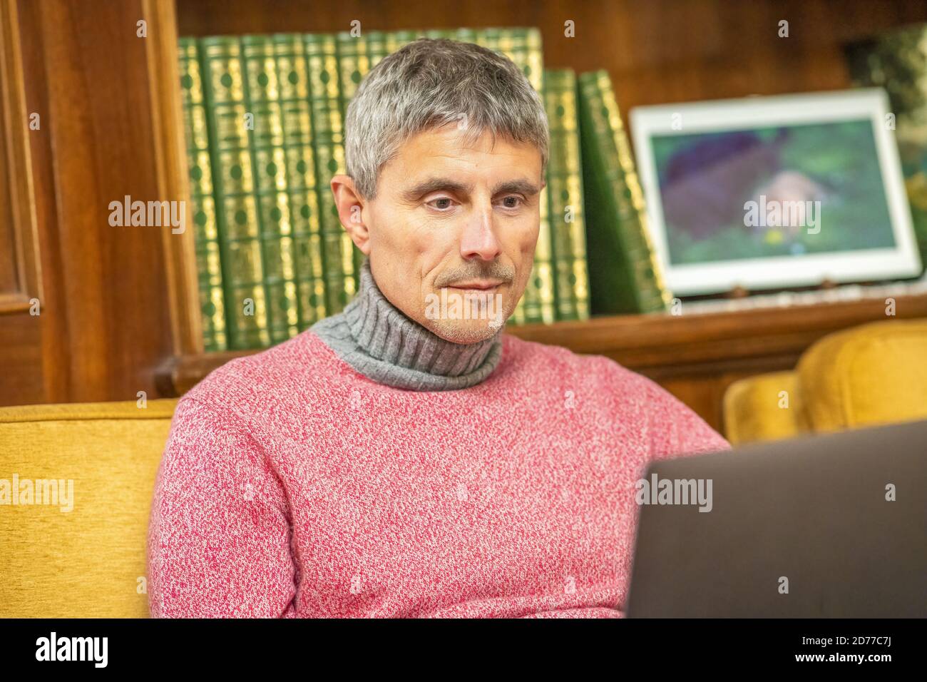 Business man smart working in covid-19 times. Stock Photo