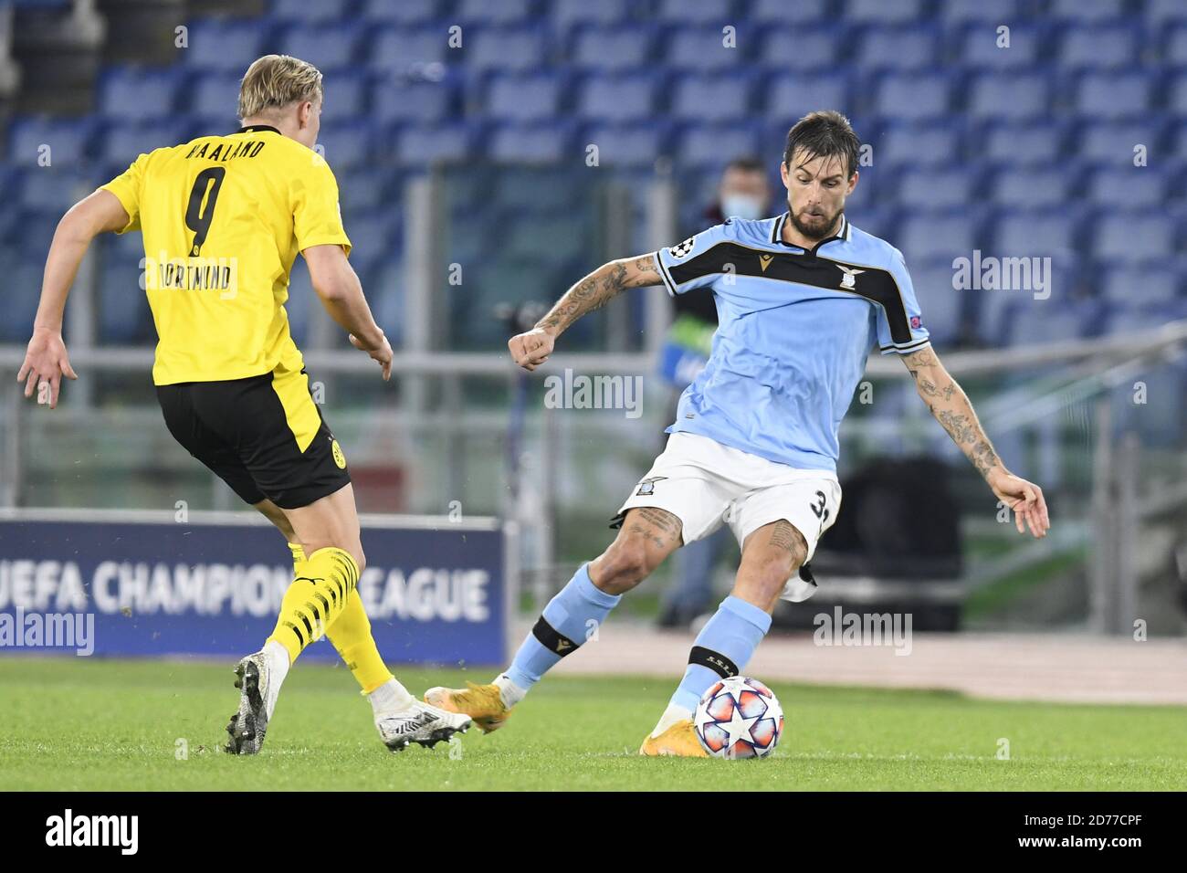 OME, ITALY - October 20 : Erling Braut Halland(L) of Borussia Dortmund in  action against Francesco Acerbi (R) of SS Lazio during the UEFA Champions L  Stock Photo - Alamy
