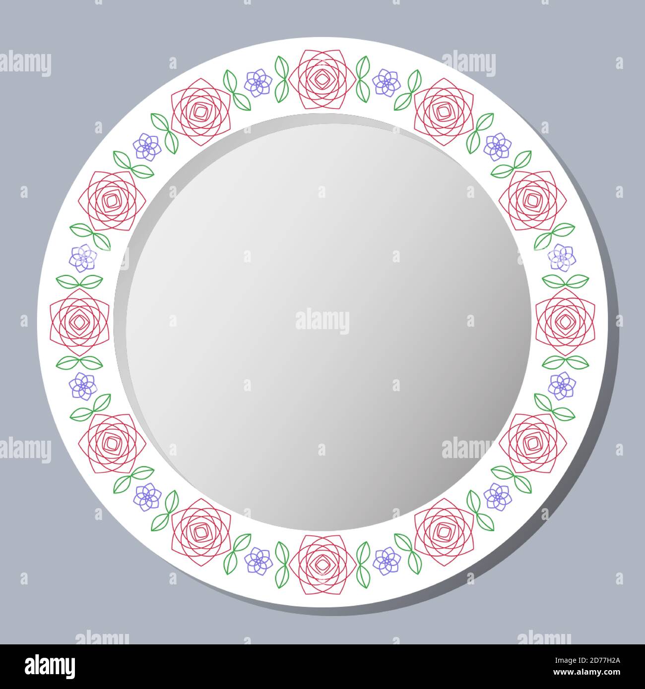 Decorative plate with round ornament. Circular floral frame with roses. Vector EPS 10 Stock Vector