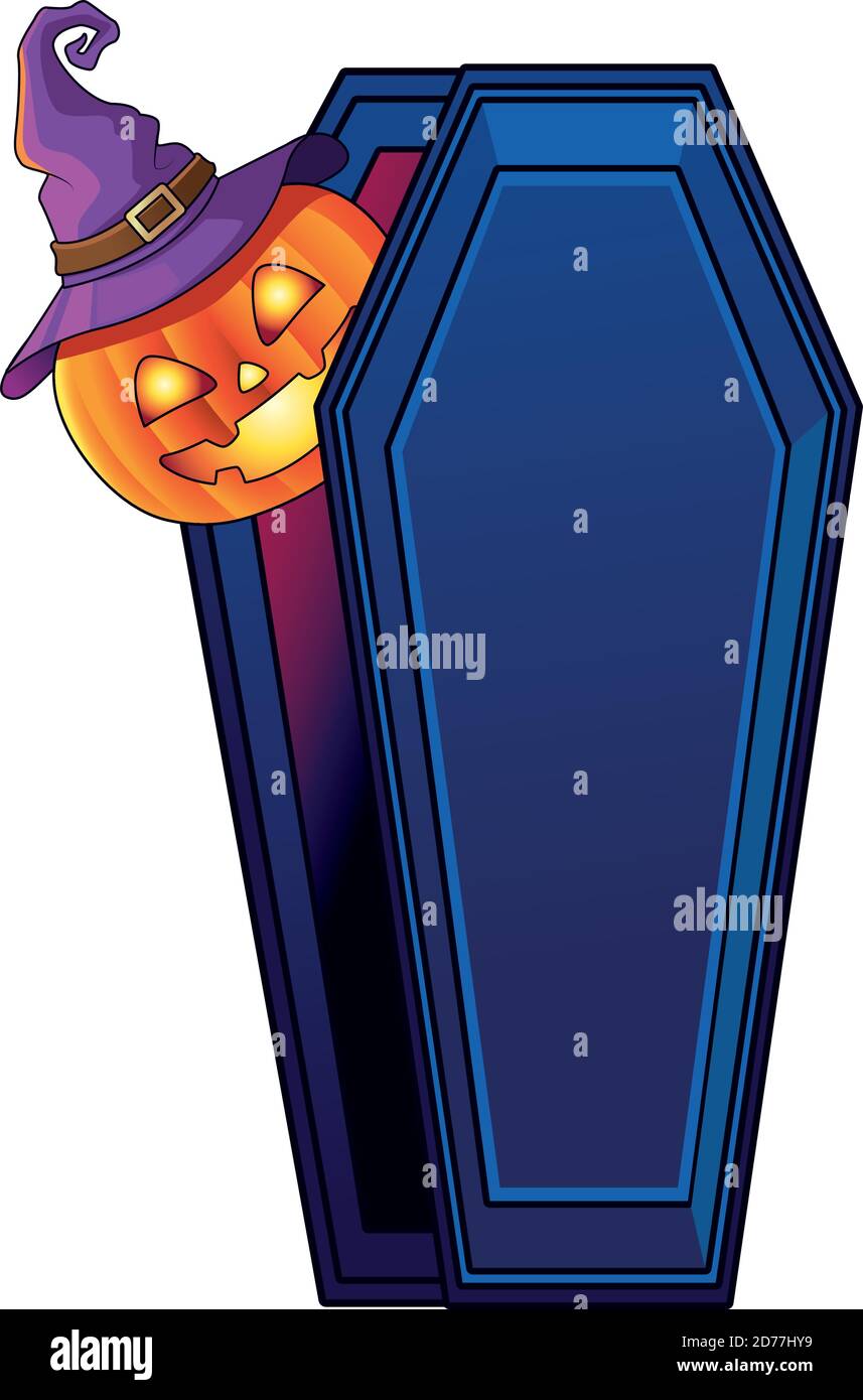 halloween pumpkin in coffin isolated icon vector illustration design ...