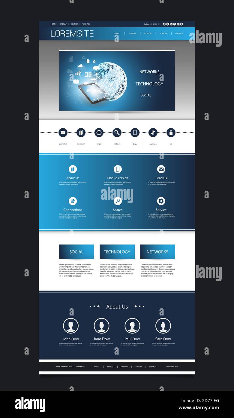 Website Template Design With Header Design - Network Concept Background ...