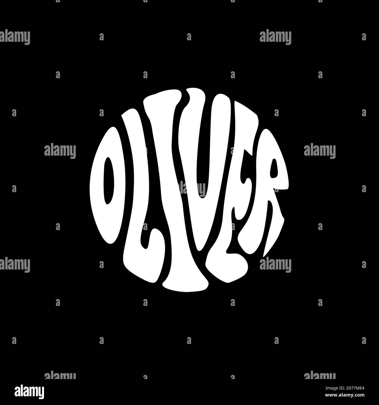 Oliver written in round shape lettering. Green oliver typography. Stock Vector