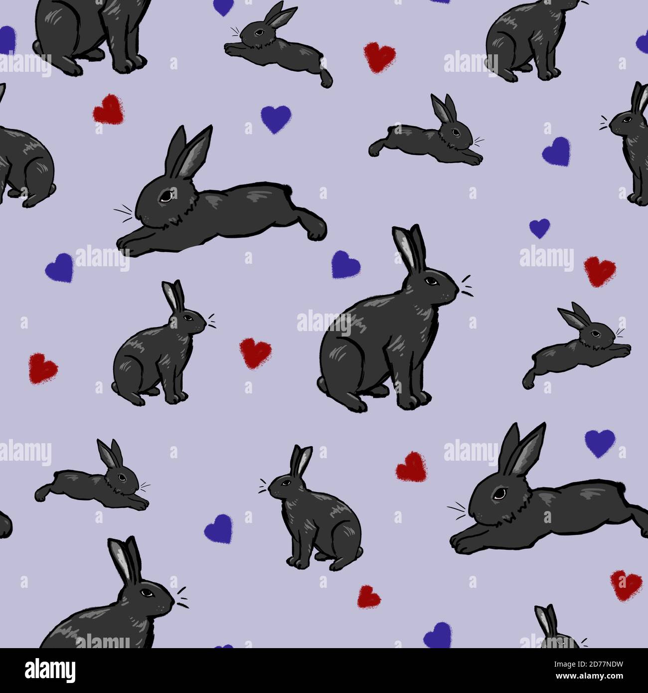 Cute pattern with bunnies and hearts Stock Photo