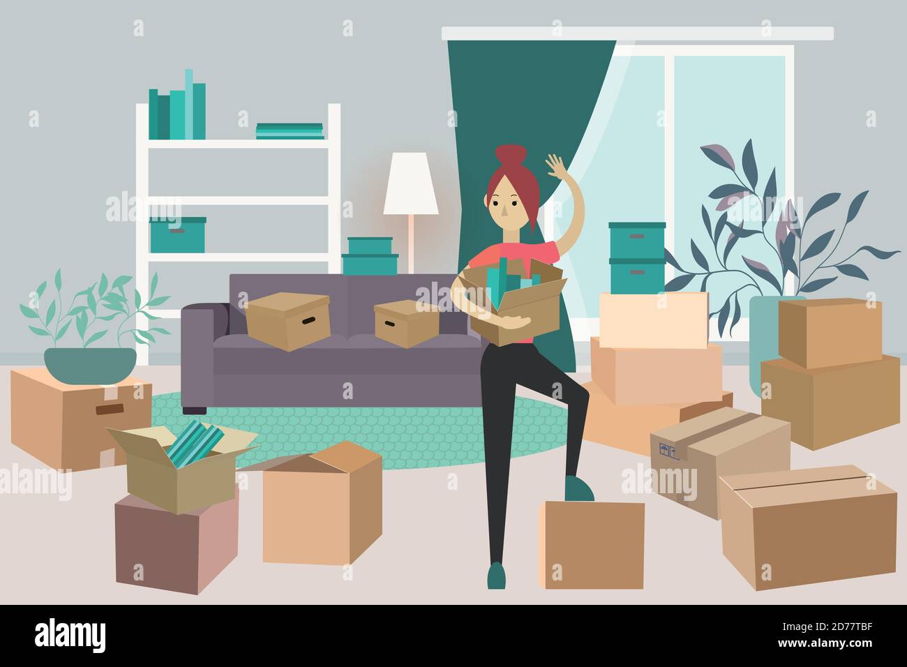 moving a young girl to another apartment. Stock Vector