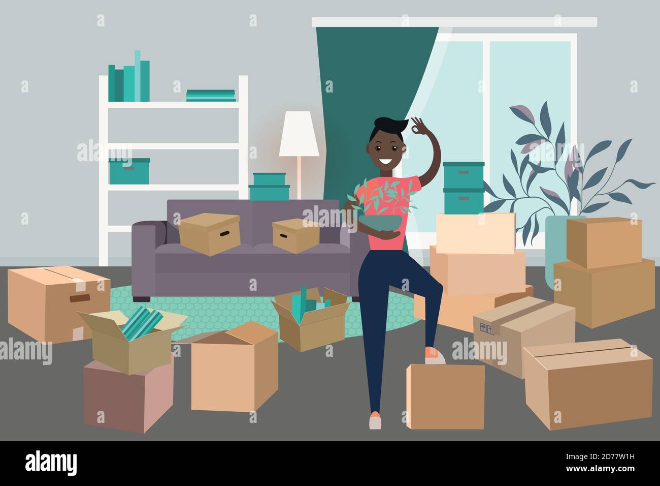 moving a young girl to another apartment. Stock Vector